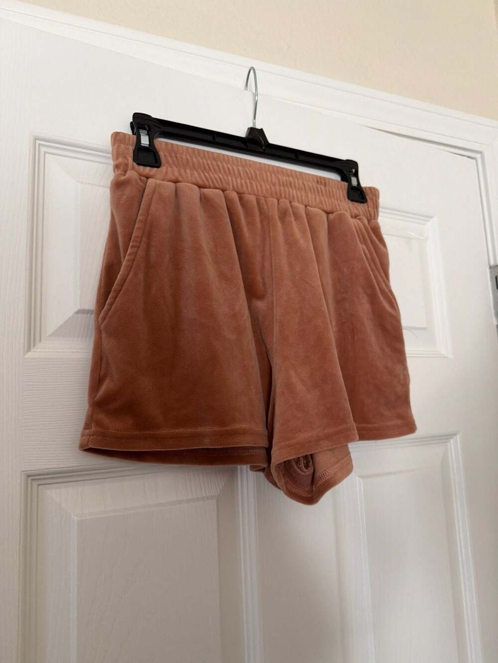 Iris Women's Velour Lounge Shorts in Rust Orange Size S